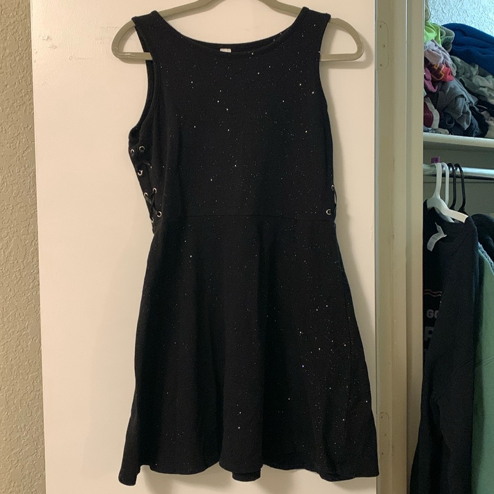 justice black glitter short skater dress size 18-20